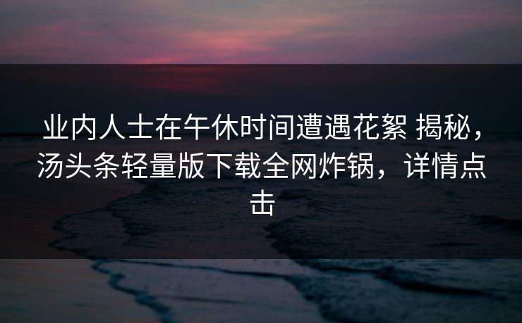 业内人士在午休时间遭遇花絮 揭秘，汤头条轻量版下载全网炸锅，详情点击