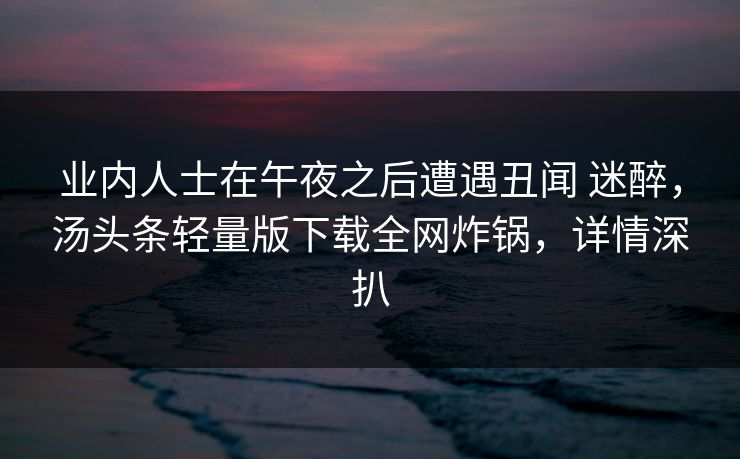 业内人士在午夜之后遭遇丑闻 迷醉，汤头条轻量版下载全网炸锅，详情深扒