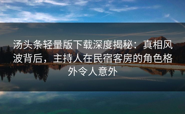 汤头条轻量版下载深度揭秘：真相风波背后，主持人在民宿客房的角色格外令人意外