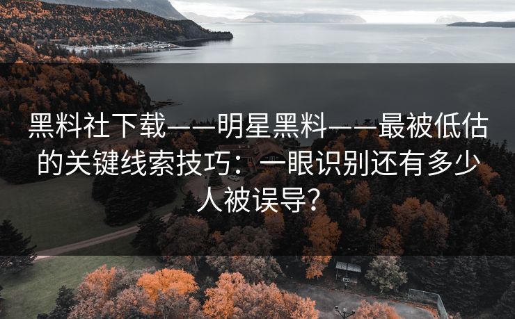 黑料社下载——明星黑料——最被低估的关键线索技巧：一眼识别还有多少人被误导？
